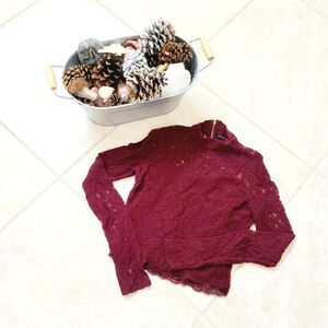 Material Girl brand women's burgundy lace, long sleeve top